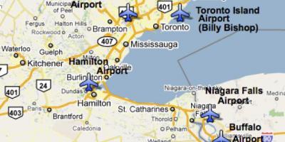 Toronto yakınlarındaki Havaalanları haritası 