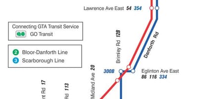 TTC haritası 16 McCowan otobüs güzergahı Toronto