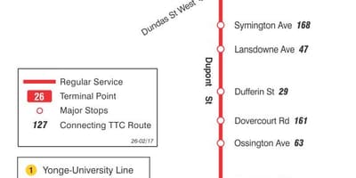 TTC haritası 26 Dupont otobüs güzergahı Toronto
