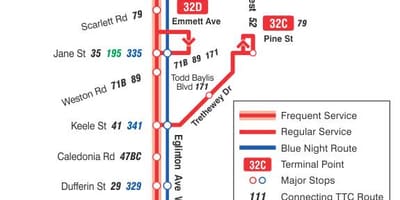 TTC 32 Eglinton West otobüs güzergahı Toronto haritası 