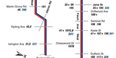 TTC 36 Finch West otobüs güzergahı Toronto haritası 