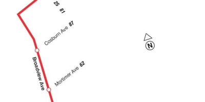 TTC haritası 8 Broadview otobüs güzergahı Toronto